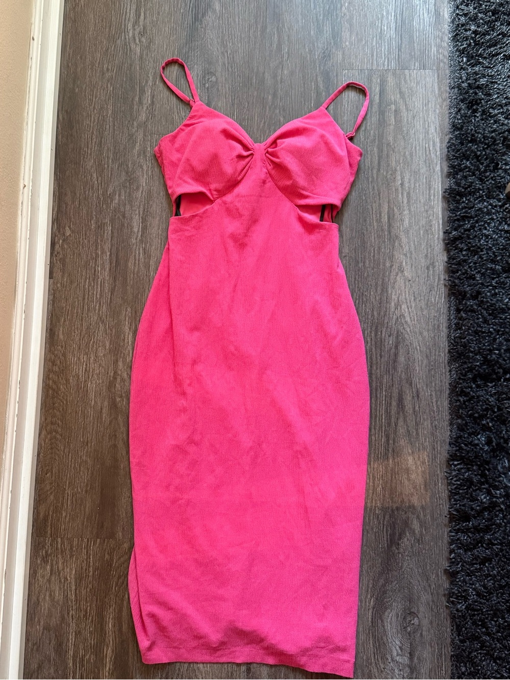 Guess Hot Pink Midi Bodycon Dress with Spaghetti Straps